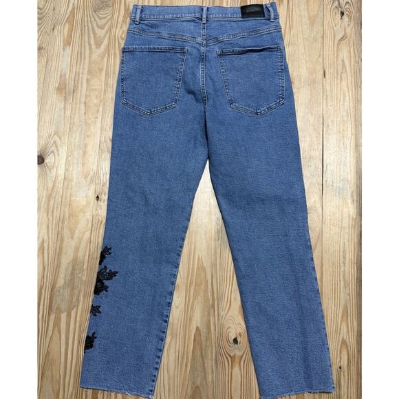 Express Women Floral Embroidered Boho Super High Rise Slim Denim Jeans Sz 10R - Picture 2 of 10